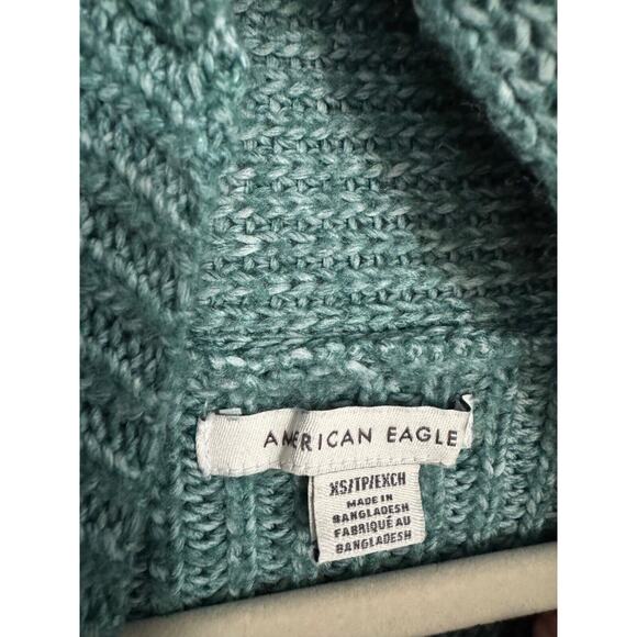 American Eagle Torquoise Chunky Knit High Turtle Neck Fit Sweater Size XS - Picture 5 of 6
